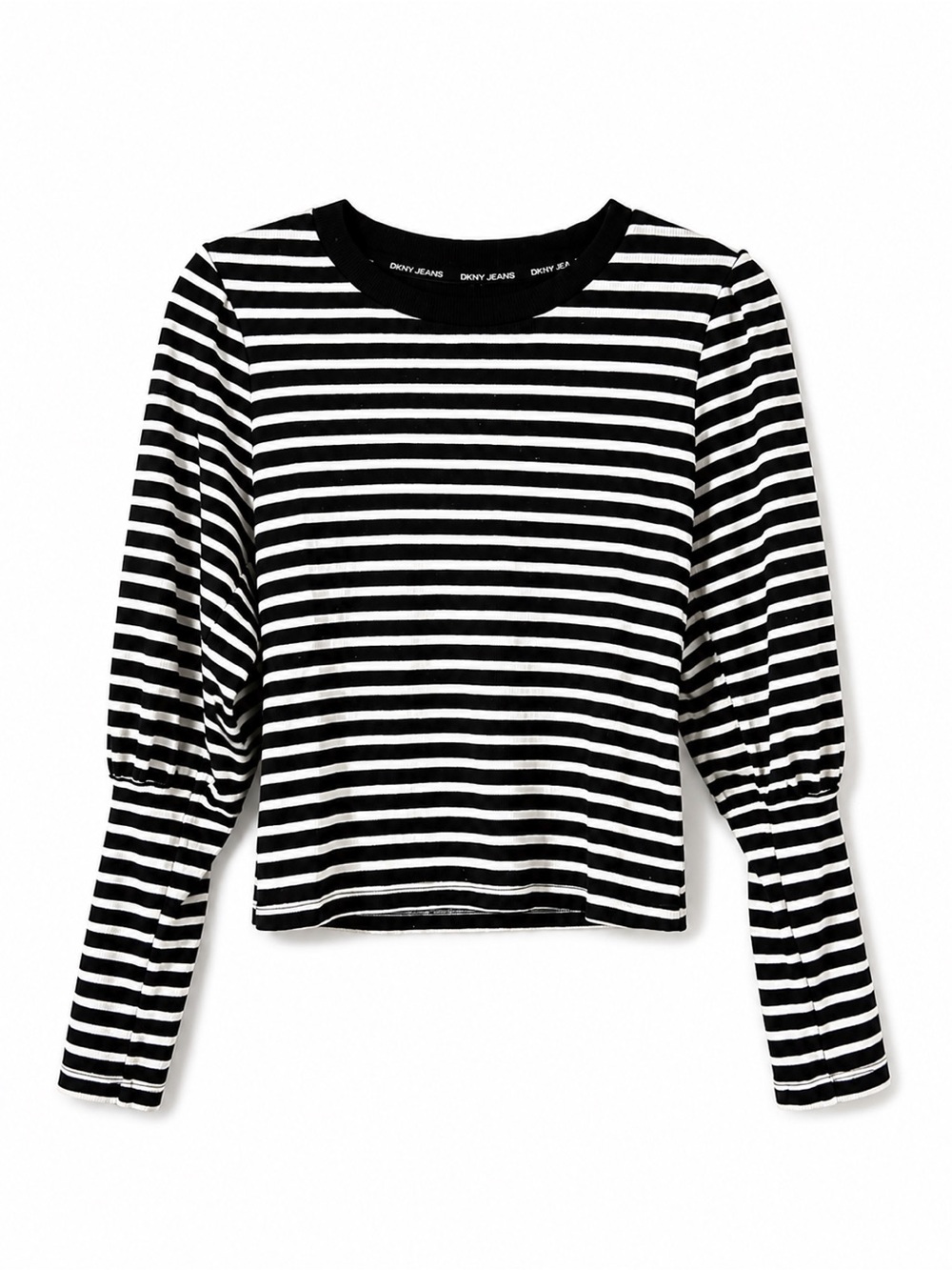 Dkny Black and White Striped Puff-Sleeve Long Sleeve Tee